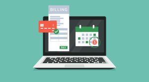Subscription Billing on Laptop, Automate Recurring Payments for Business Success, Vector Flat Illustration